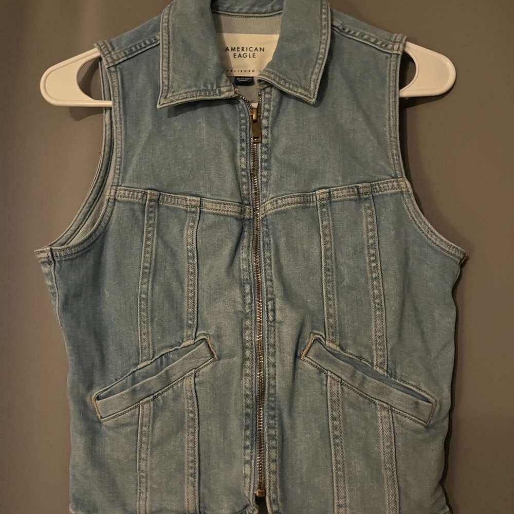 American Eagle Outfitters Light Blue Denim Vest
